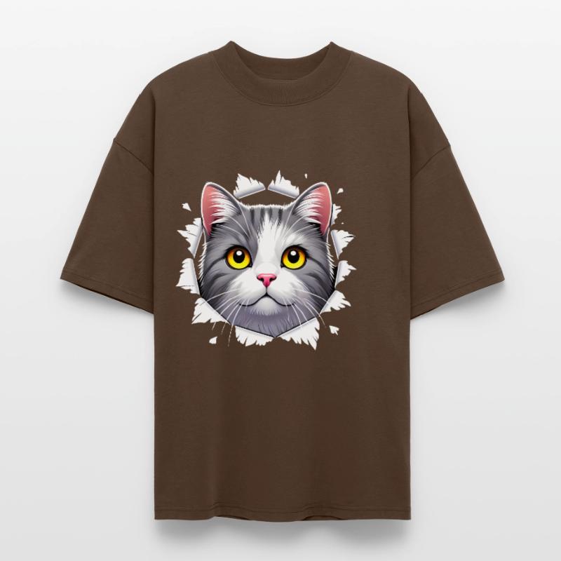 chat curieux jetant un coup d’œil à travers la conception du trou T-shirt bio Blaster 2.0 coupe oversize Stanley/Stella Unisexe
