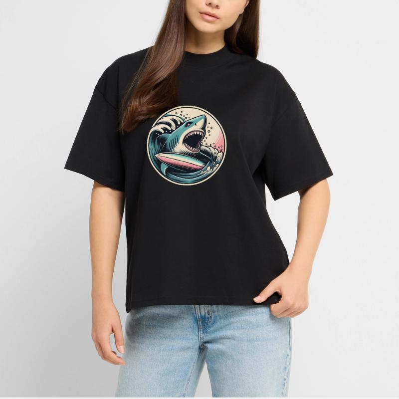 Fierce Shark Surf Graphic in Waves Stanley/Stella Oversized Unisex Organic T-shirt Blaster 2.0