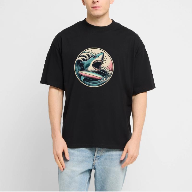 Fierce Shark Surf Graphic in Waves Stanley/Stella Oversized Unisex Organic T-shirt Blaster 2.0
