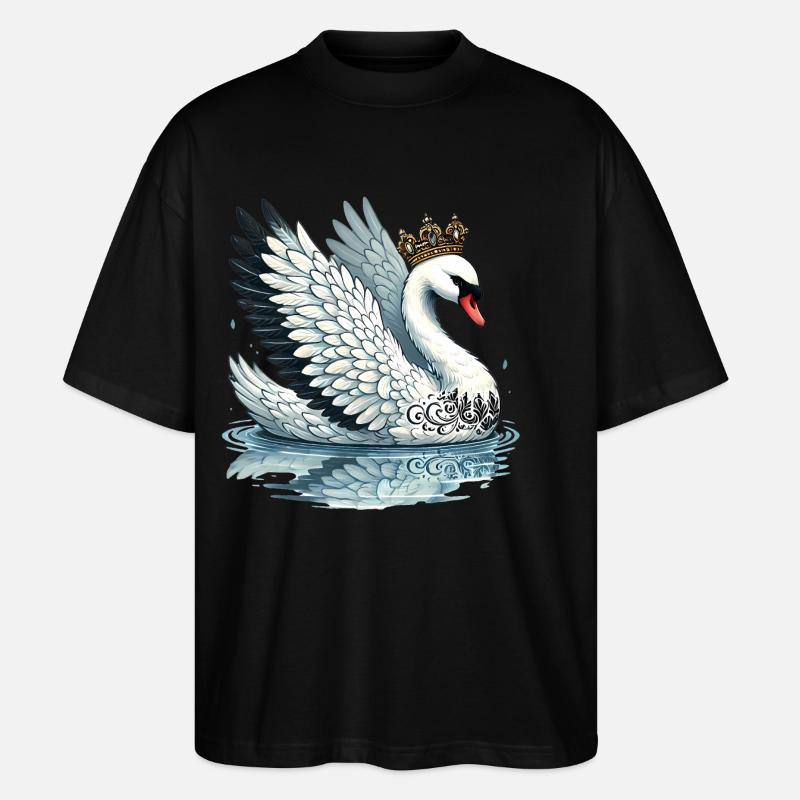 Regal Swan with Crown Illustration - Stanley/Stella Oversized Unisex Organic T-shirt Blaster 2.0 - black