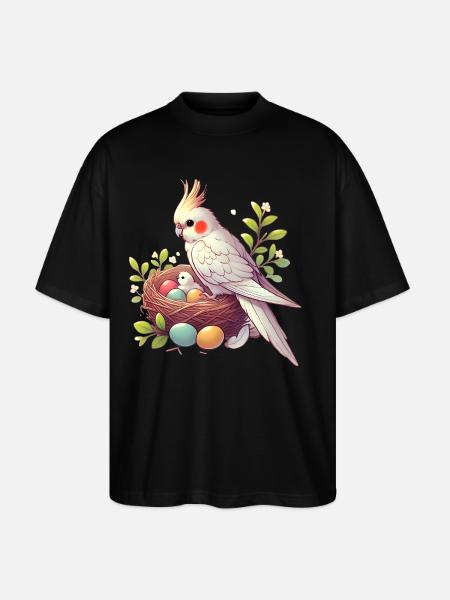 Cockatiel Nest with Eggs Illustration - Stanley/Stella Oversized Unisex Organic T-shirt Blaster 2.0 - black