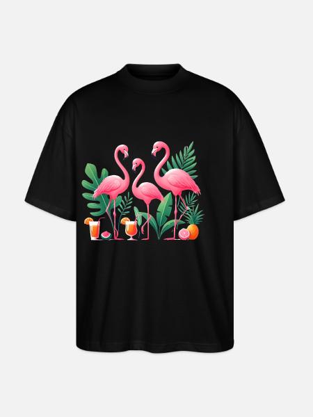 Tropical Flamingos Juices Illustration - Stanley/Stella Oversized Unisex Organic T-shirt Blaster 2.0 - black