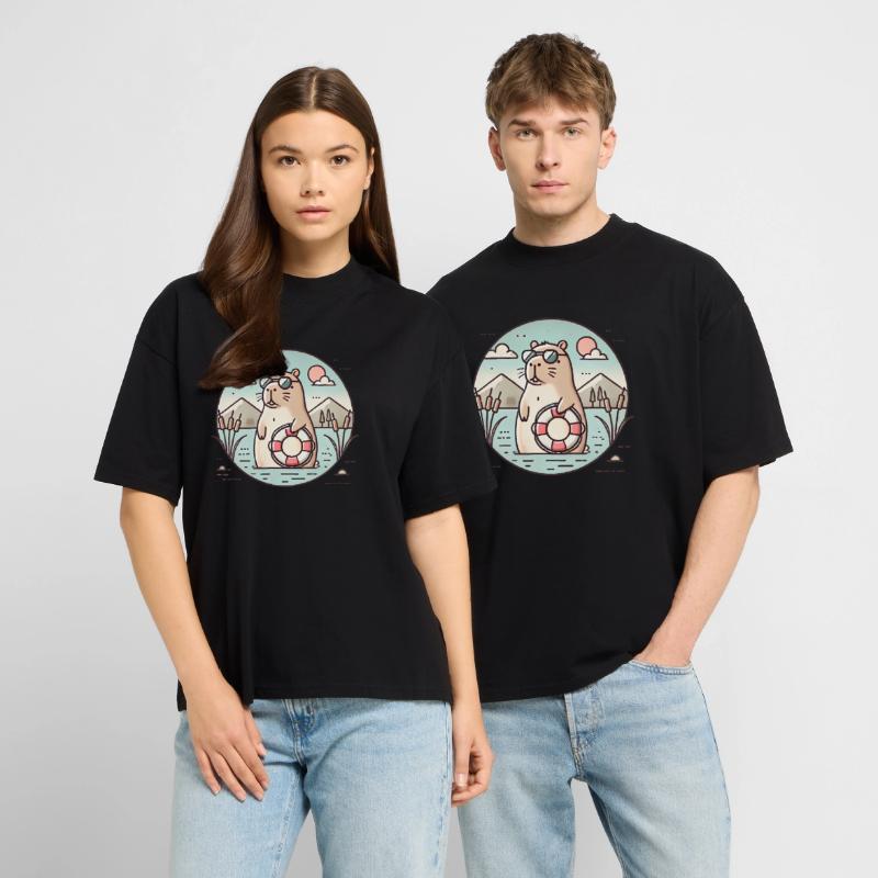 Chill Capybara Beach Vibes Design Stanley/Stella Oversized Unisex Organic T-shirt Blaster 2.0