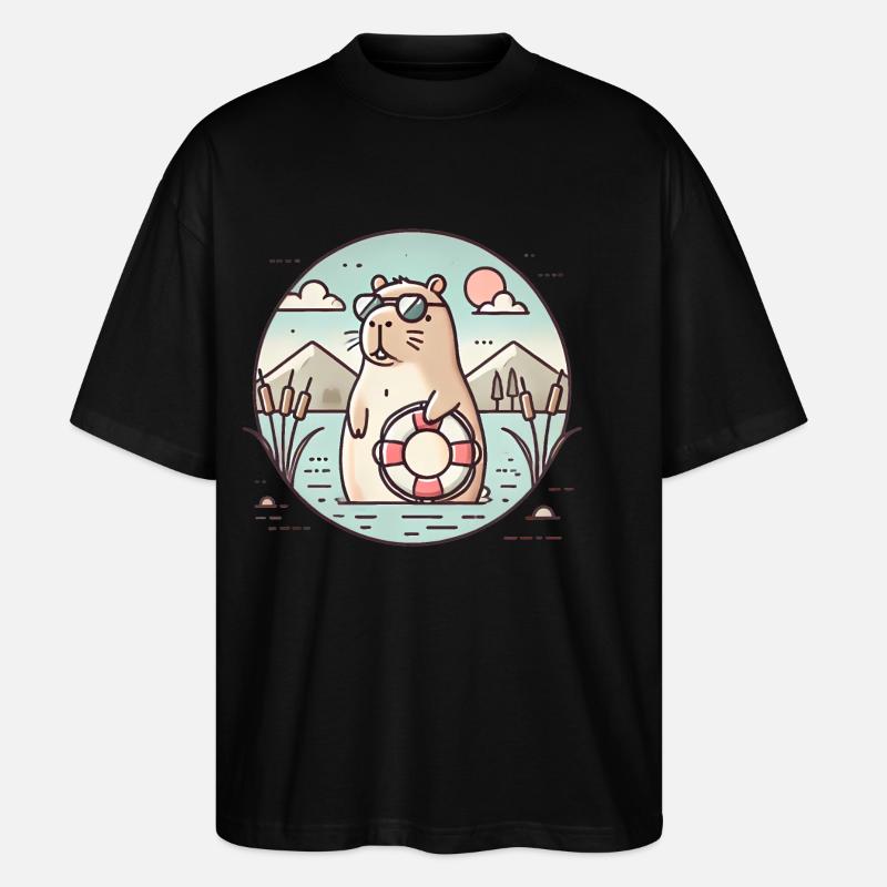 Chill Capybara Beach Vibes Design - Stanley/Stella Oversized Unisex Organic T-shirt Blaster 2.0 - black