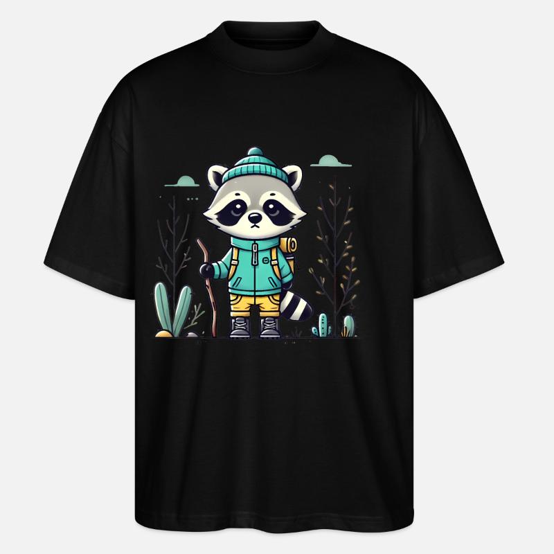 Adventurous Raccoon in Hiking Outfit - Stanley/Stella Oversized Unisex Organic T-shirt Blaster 2.0 - black