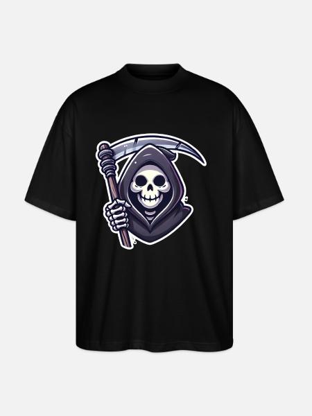 faucheuse souriante faux illustration - T-shirt bio Blaster 2.0 coupe oversize Stanley/Stella Unisexe - noir