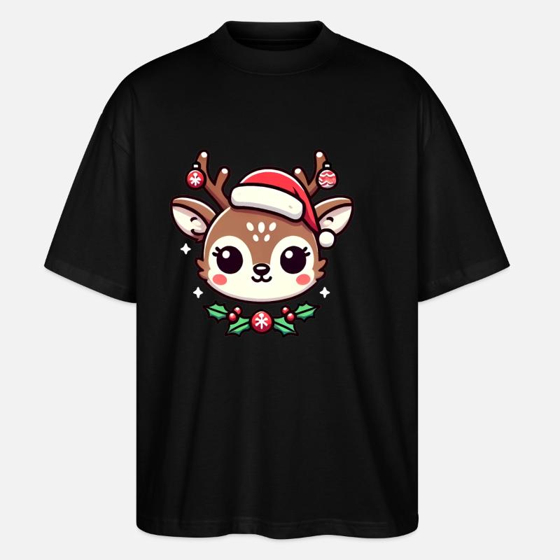Adorable Christmas Reindeer Cartoon - Stanley/Stella Oversized Unisex Organic T-shirt Blaster 2.0 - black
