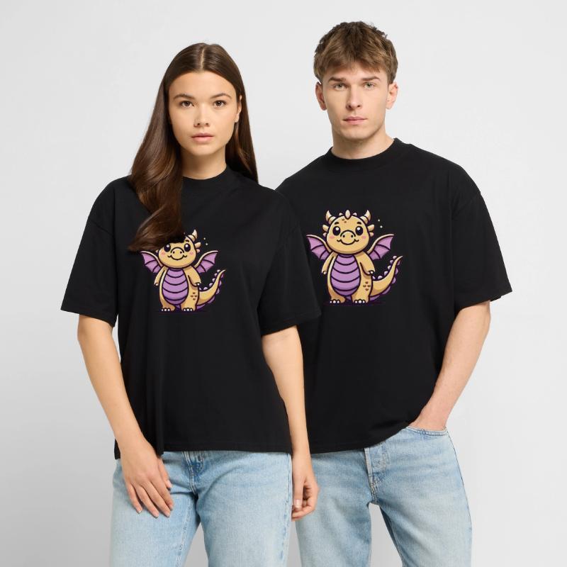 Illustration de dessin animé de dragon doré mignon T-shirt bio Blaster 2.0 coupe oversize Stanley/Stella Unisexe