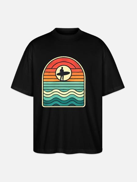 Retro Sunset Surfer Silhouette - Stanley/Stella Oversized Unisex Organic T-shirt Blaster 2.0 - black