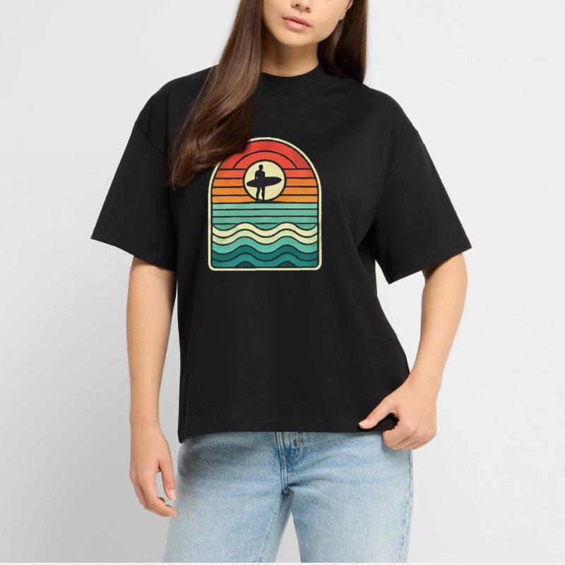 Silhouette de surfeur rétro coucher de soleil T-shirt bio Blaster 2.0 coupe oversize Stanley/Stella Unisexe