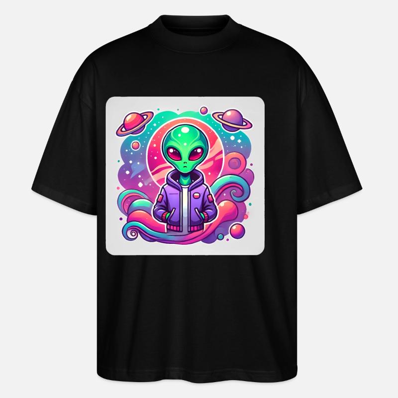 Illustration de voyageur extraterrestre cosmique - T-shirt bio Blaster 2.0 coupe oversize Stanley/Stella Unisexe - noir