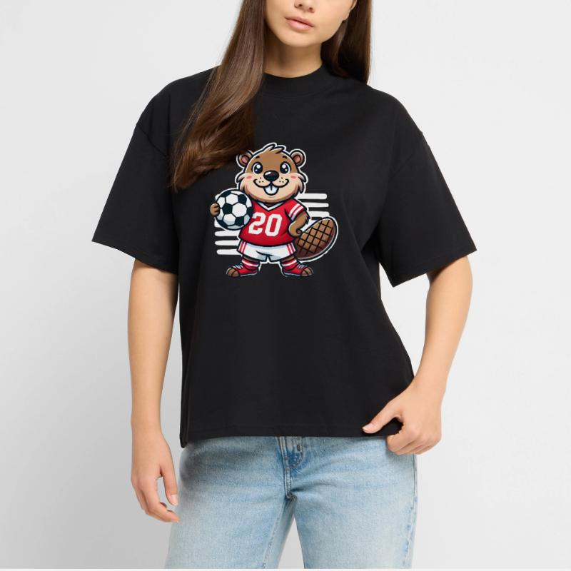 Cheerful Beaver Soccer Mascot Design Stanley/Stella Oversized Unisex Organic T-shirt Blaster 2.0