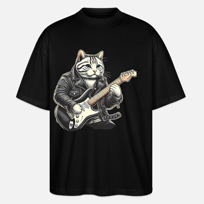 Cat Playing Guitar - Stanley/Stella Oversized Unisex Organic T-shirt Blaster 2.0 - black