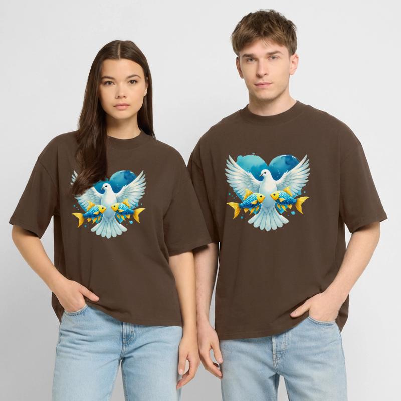 Peace Dove with Blue Heart Fish Stanley/Stella Oversized Unisex Organic T-shirt Blaster 2.0