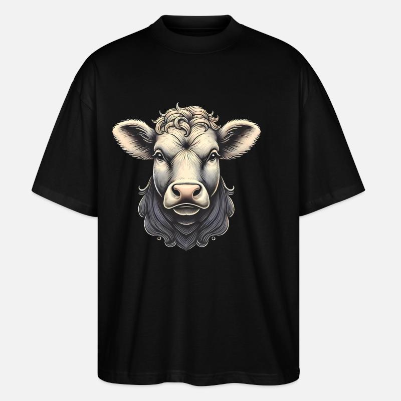 Detaillierte Kuhkopf-Illustration - Stanley/Stella Oversized Unisex Bio T-Shirt Blaster 2.0 - Schwarz