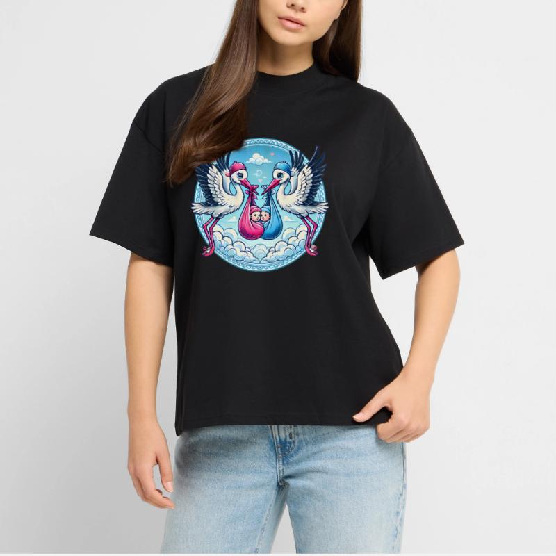Pink or Blue Stork Baby Bundle Design Stanley/Stella Oversized Unisex Organic T-shirt Blaster 2.0