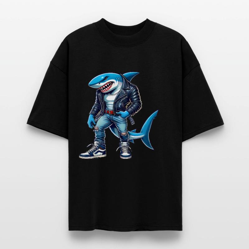Cooler Hai im Lederjacken-Design Stanley/Stella Oversized Unisex Bio T-Shirt Blaster 2.0