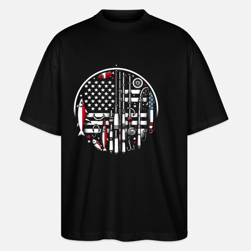 Fishing Rod American Flag Design - Stanley/Stella Oversized Unisex Organic T-shirt Blaster 2.0 - black