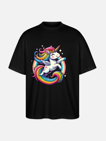 Fröhliches Regenbogen-Einhorn-Design - Stanley/Stella Oversized Unisex Bio T-Shirt Blaster 2.0 - Schwarz