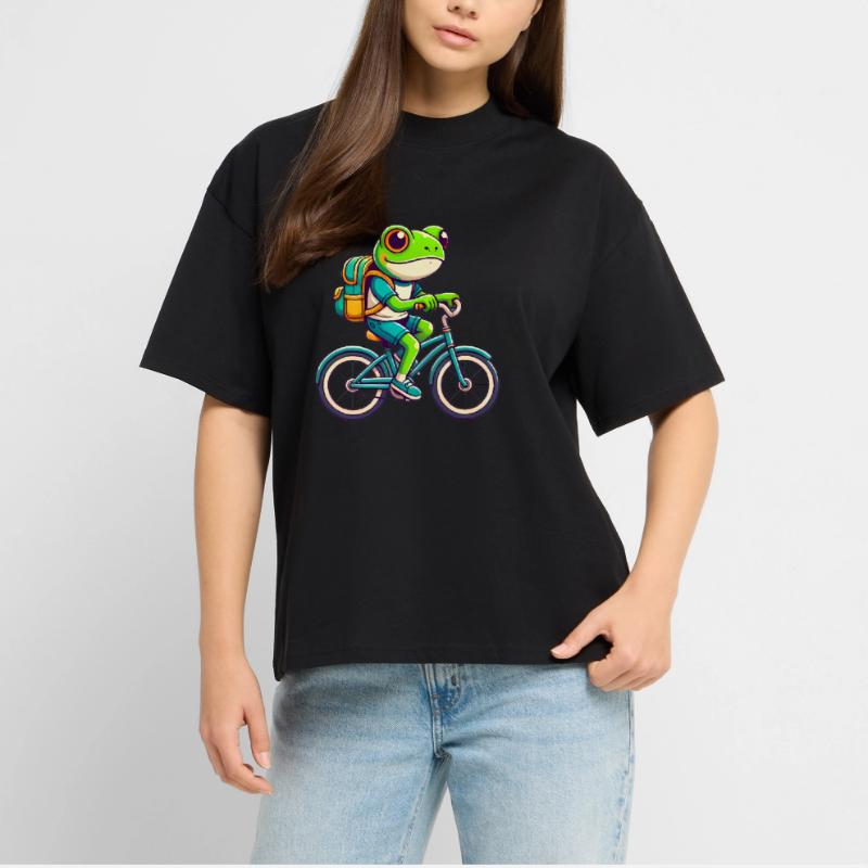 Frog on Bicycle Adventure Design Stanley/Stella Oversized Unisex Organic T-shirt Blaster 2.0