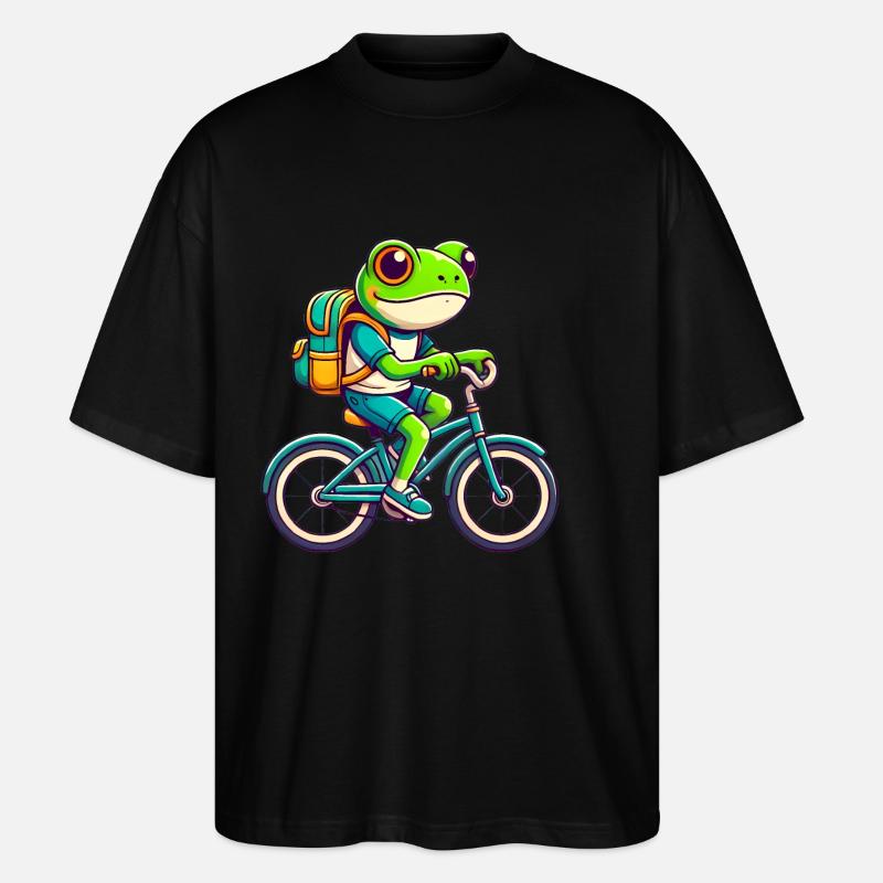 Frog on Bicycle Adventure Design - Stanley/Stella Oversized Unisex Organic T-shirt Blaster 2.0 - black