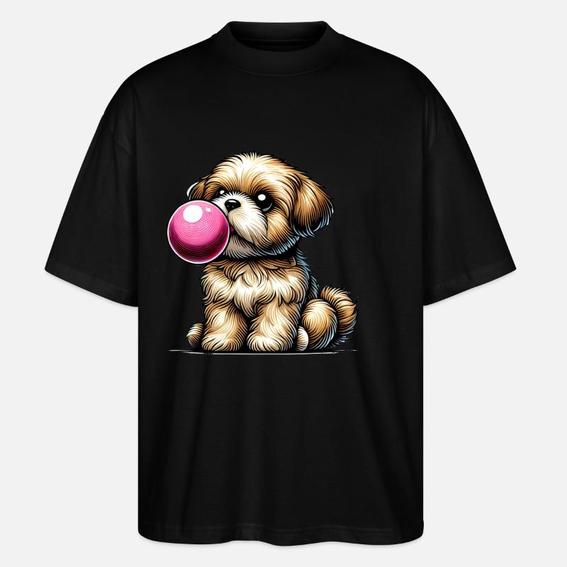 Playful Dog Blowing Bubblegum - Stanley/Stella Oversized Unisex Organic T-shirt Blaster 2.0 - black
