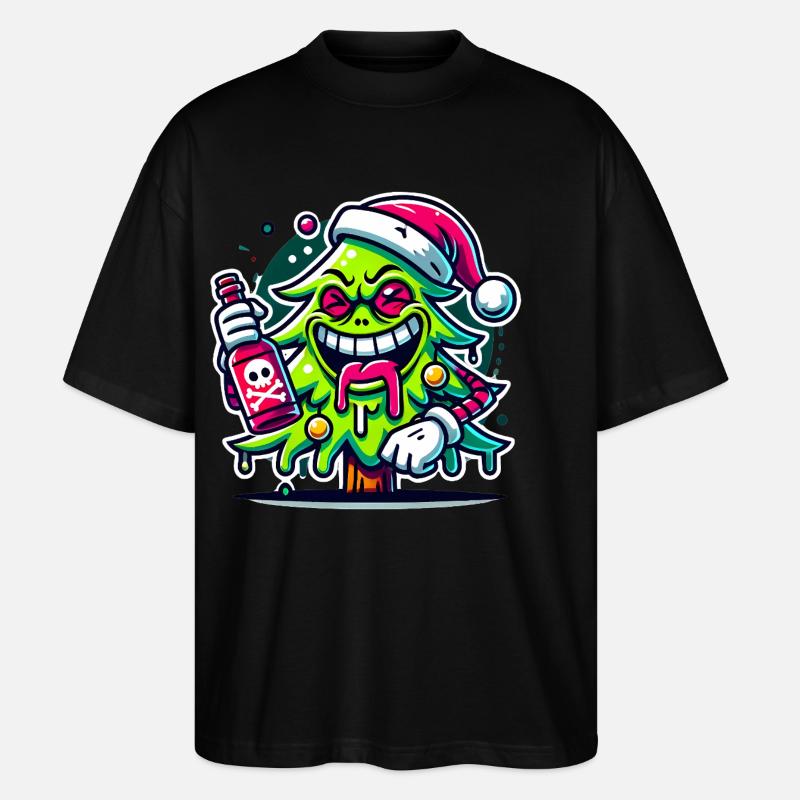 Party Christmas Tree Cartoon - Stanley/Stella Oversized Unisex Organic T-shirt Blaster 2.0 - black
