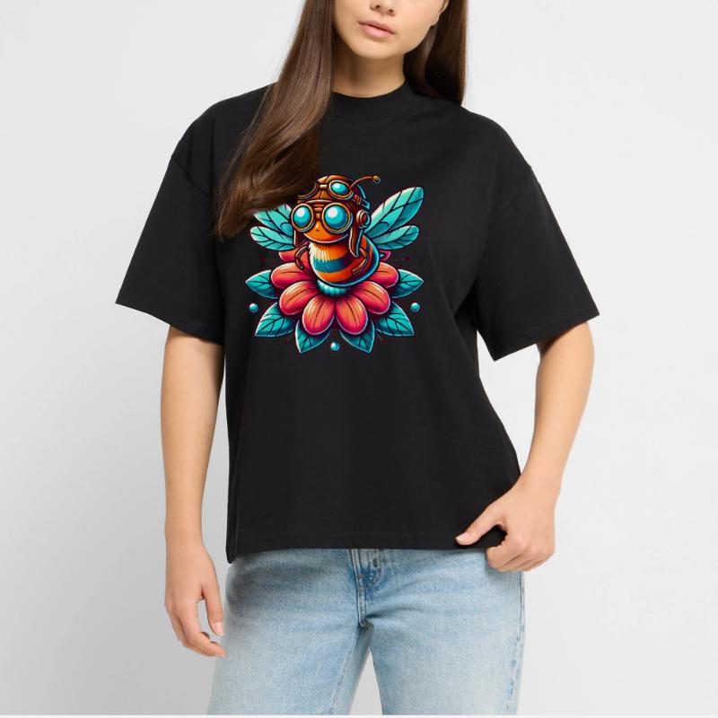 Cute Aviator Bee on Flower Design Stanley/Stella Oversized Unisex Organic T-shirt Blaster 2.0