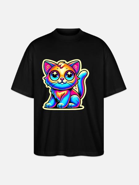 Neon Glow Crazy Cat Design - Stanley/Stella Oversized Unisex Organic T-shirt Blaster 2.0 - black