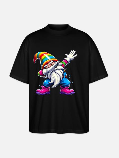 Dabbing Rainbow Gnome Funny Gift - Stanley/Stella Oversized Unisex Organic T-shirt Blaster 2.0 - black