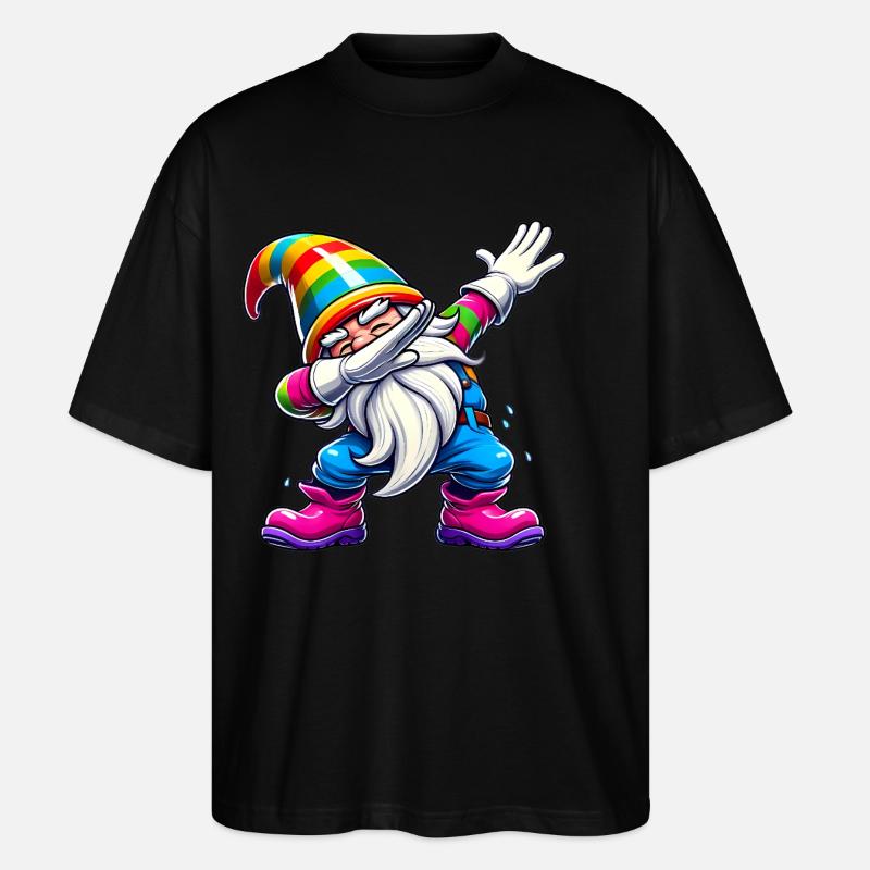 Dabbing Rainbow Gnome Funny Gift - Stanley/Stella Oversized Unisex Organic T-shirt Blaster 2.0 - black