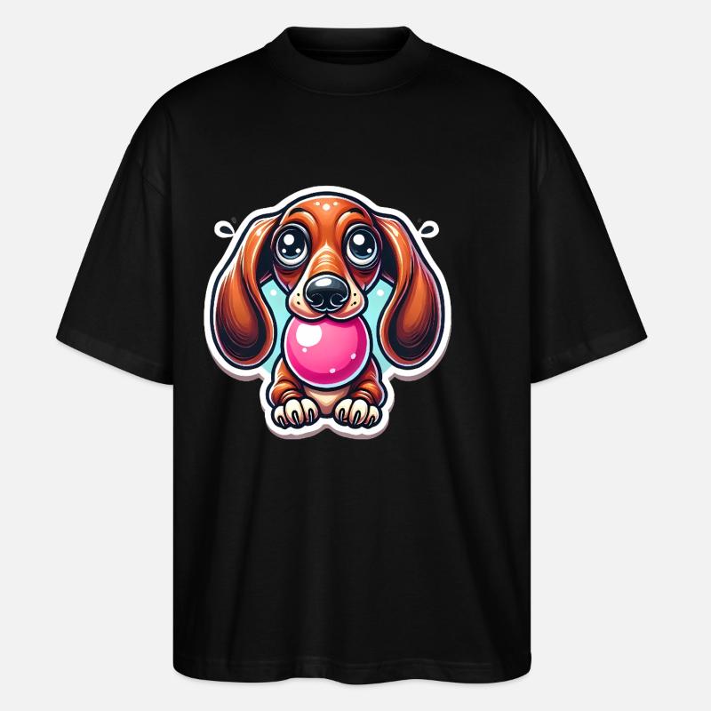 Dachshund Bubble Gum Cartoon Design - Stanley/Stella Oversized Unisex Organic T-shirt Blaster 2.0 - black