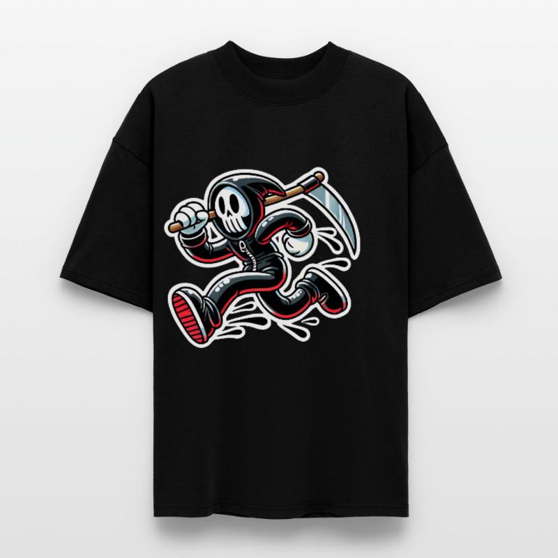Funny Grim Reaper Running Design Stanley/Stella Oversized Unisex Organic T-shirt Blaster 2.0