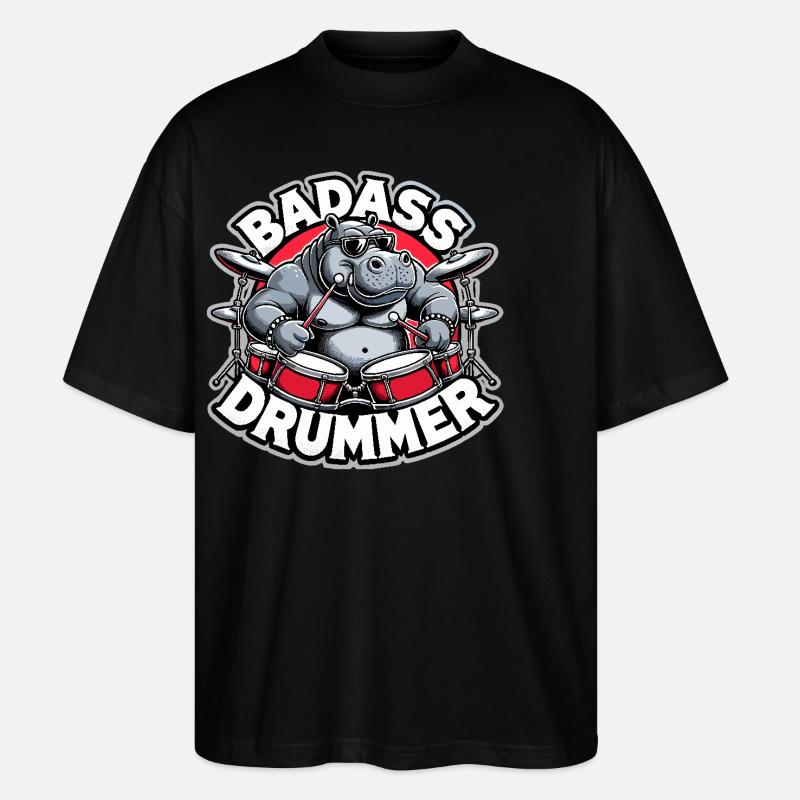 Badass Drummer Hippo Cool Gift - T-shirt bio Blaster 2.0 coupe oversize Stanley/Stella Unisexe - noir