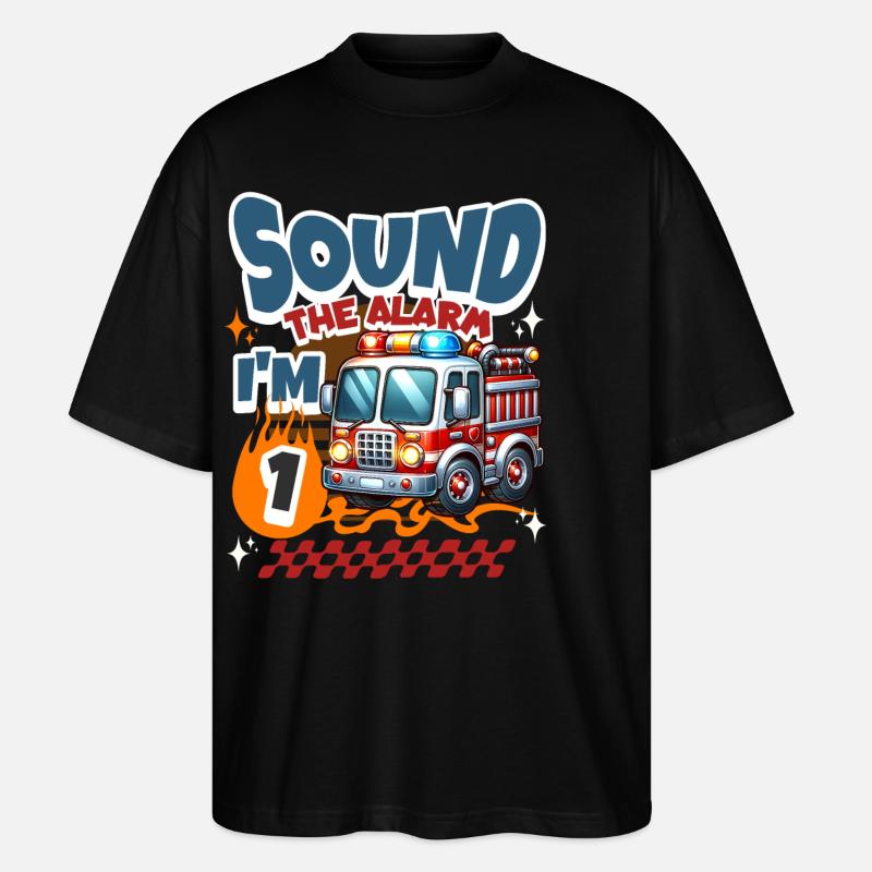 1st Birthday Fire Brigade - Stanley/Stella Oversized Unisex Organic T-shirt Blaster 2.0 - black