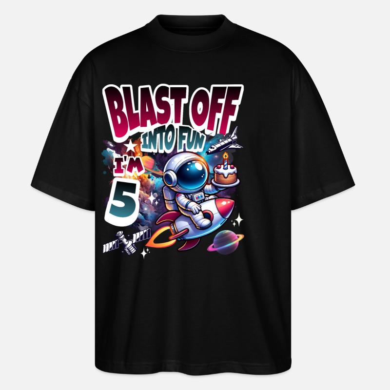 Astronaut 5th Birthday Space - Stanley/Stella Oversized Unisex Organic T-shirt Blaster 2.0 - black