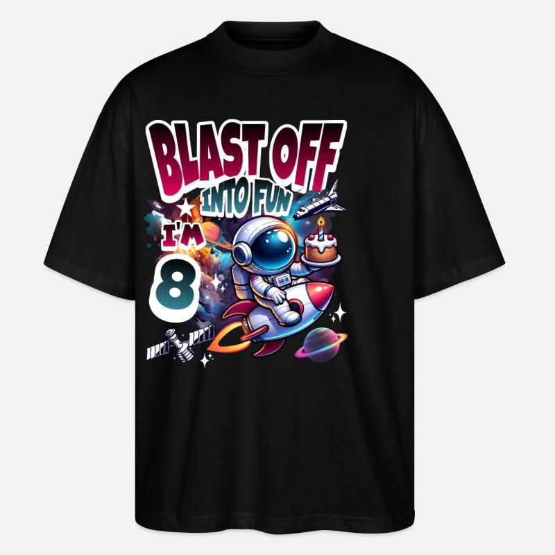 Astronaut 8th Birthday Space - Stanley/Stella Oversized Unisex Organic T-shirt Blaster 2.0 - black