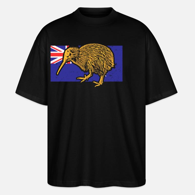Kiwi oiseau drapeau néo-zélandais - T-shirt bio Blaster 2.0 coupe oversize Stanley/Stella Unisexe - noir
