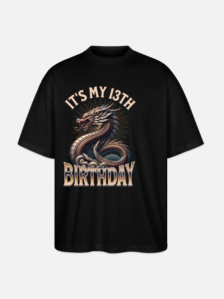 Dragon 13th Birthday Dragon - Stanley/Stella Oversized Unisex Organic T-shirt Blaster 2.0 - black