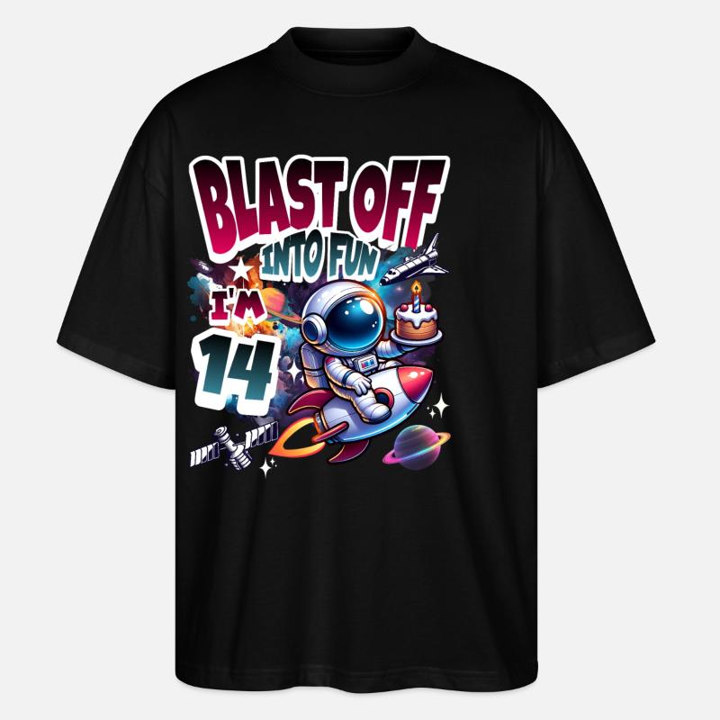 Astronaut 14th Birthday Space - Stanley/Stella Oversized Unisex Organic T-shirt Blaster 2.0 - black