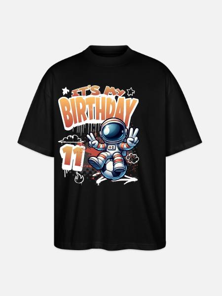 Football Astronaut 11th Birthday - Stanley/Stella Oversized Unisex Organic T-shirt Blaster 2.0 - black