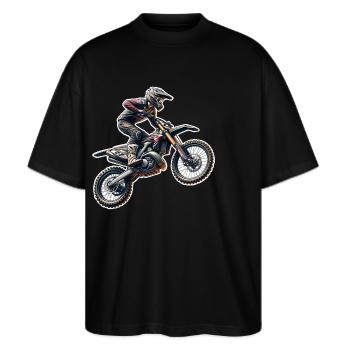 Motocross - Stanley/Stella Oversized Unisex Bio T-Shirt Blaster 2.0 - Schwarz - Vorne - Alina (178cm) & Michal (187cm)