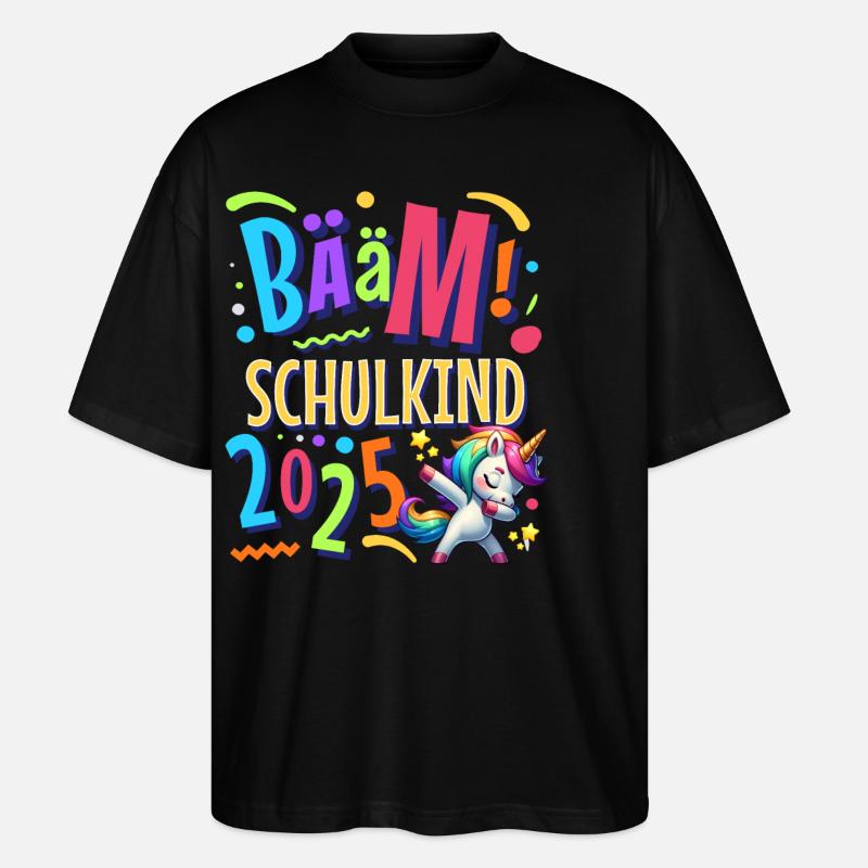 Bääm Schulkind 2025 Einhorn - Stanley/Stella Oversized Unisex Bio T-Shirt Blaster 2.0 - Schwarz