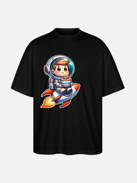 Astronaut Birthday Rocket - Stanley/Stella Oversized Unisex Organic T-shirt Blaster 2.0 - black