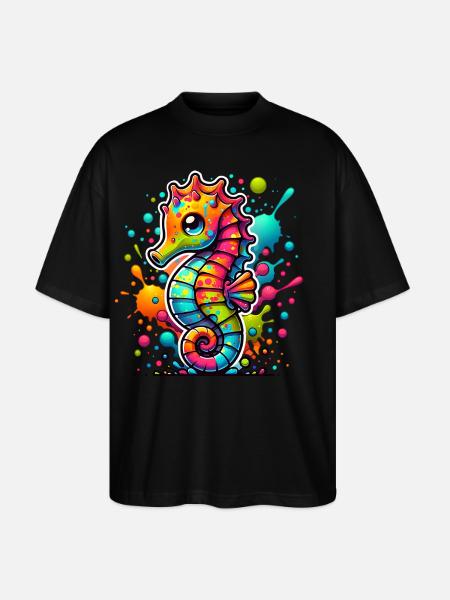 Seepferd Seepferdchen - Stanley/Stella Oversized Unisex Bio T-Shirt Blaster 2.0 - Schwarz