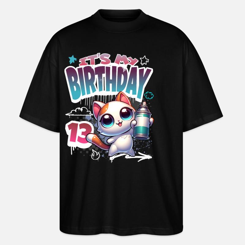 13th Birthday Cat Graffiti - Stanley/Stella Oversized Unisex Organic T-shirt Blaster 2.0 - black