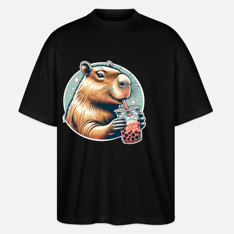 Capybara Bubble Tea - Stanley/Stella Oversized Unisex Bio T-Shirt Blaster 2.0 - Schwarz