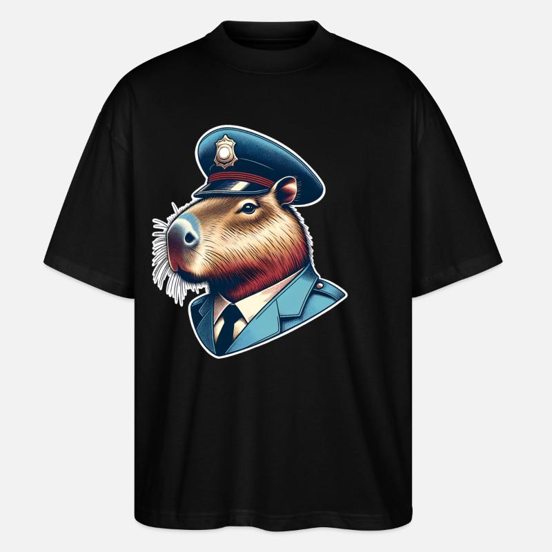 Capybara Polizei - Stanley/Stella Oversized Unisex Bio T-Shirt Blaster 2.0 - Schwarz