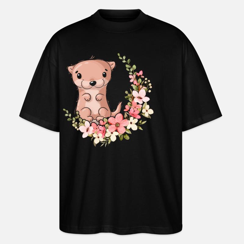 Otter Flower Floral - Stanley/Stella Oversized Unisex Bio T-Shirt Blaster 2.0 - Schwarz