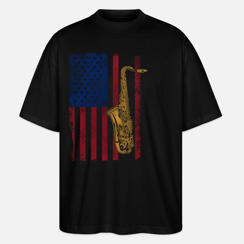 Saxophone American Flag - Stanley/Stella Oversized Unisex Bio T-Shirt Blaster 2.0 - Schwarz